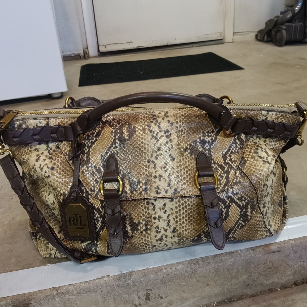 Ralph Lauren Python Pattern Bag With Dark Brown T… - image 1
